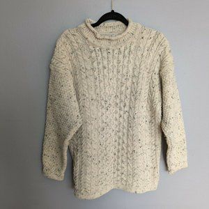 Highland Home Industries Unisex Beige Pure Wool Cable Knit Pullover Sweater Sz S